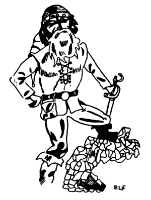 OD&D Vol. 1's illustration of an elf. Looks more like a skinny dwarf by today's standards, with a long, bushy beard.