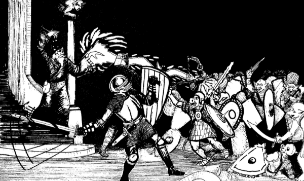 A battle with orcs, from the first page of the Holmes edition of D&D.