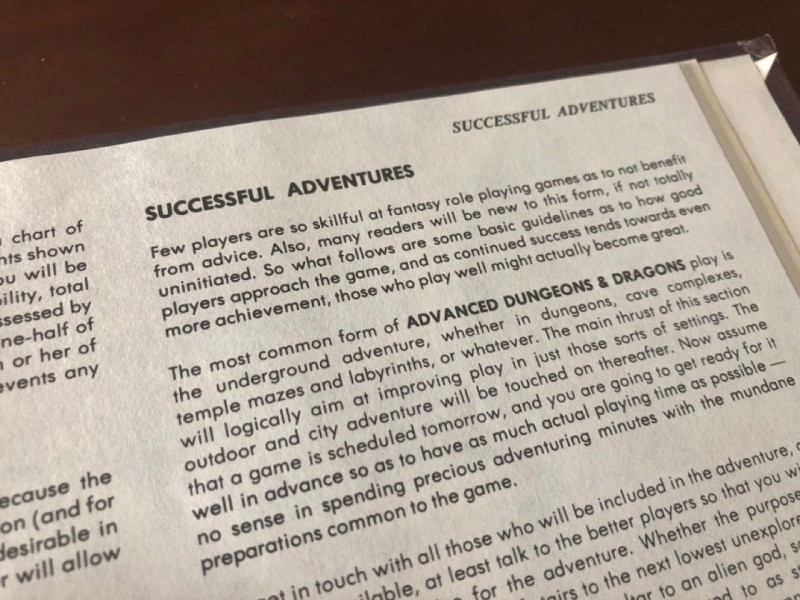 A photo of the top of the "Successful Adventures" section from the AD&D PHB.